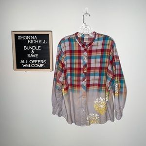 Custom Bleached & Painted Flannel Button Down.  Size XL